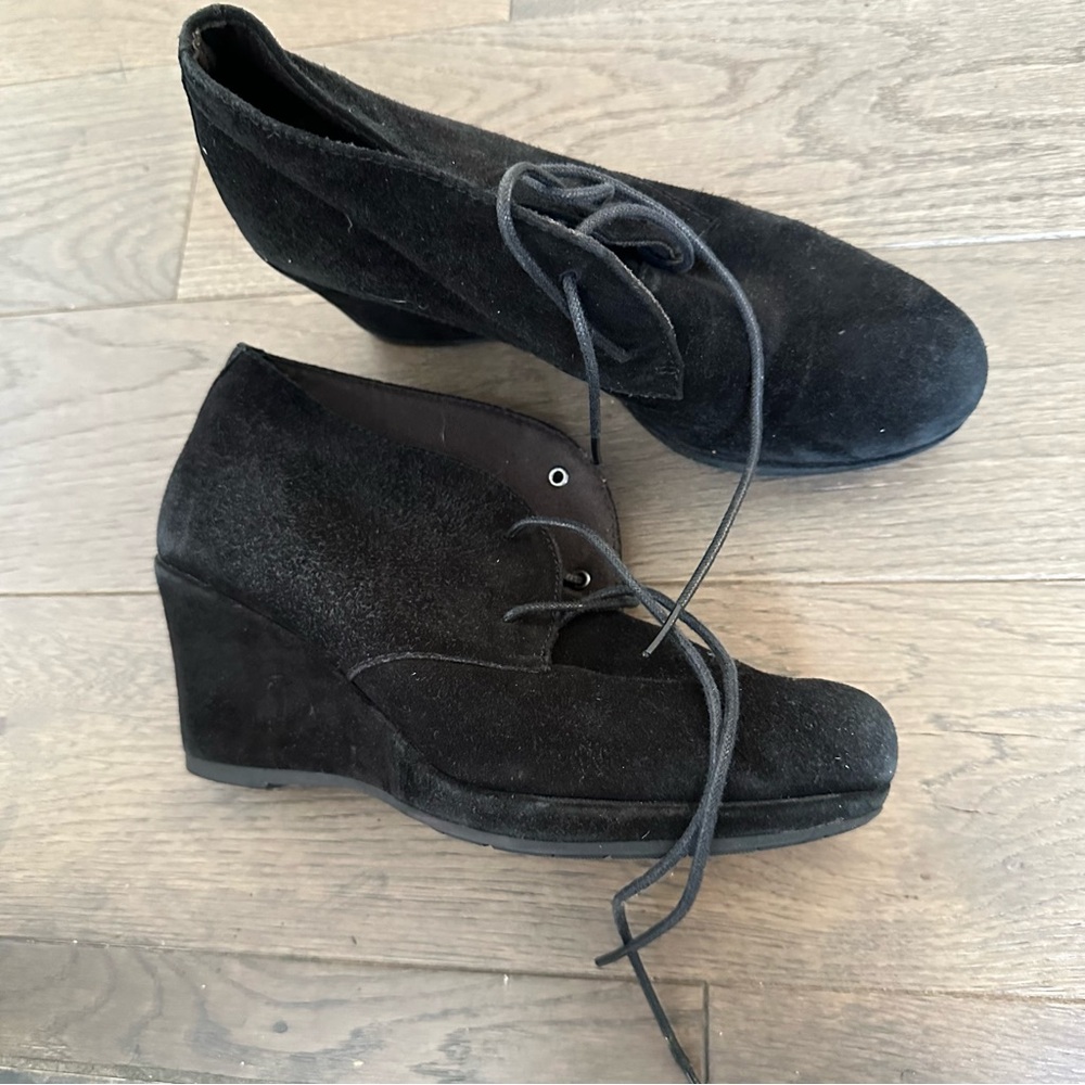 Clarks Black Lace Up Wedge Boots